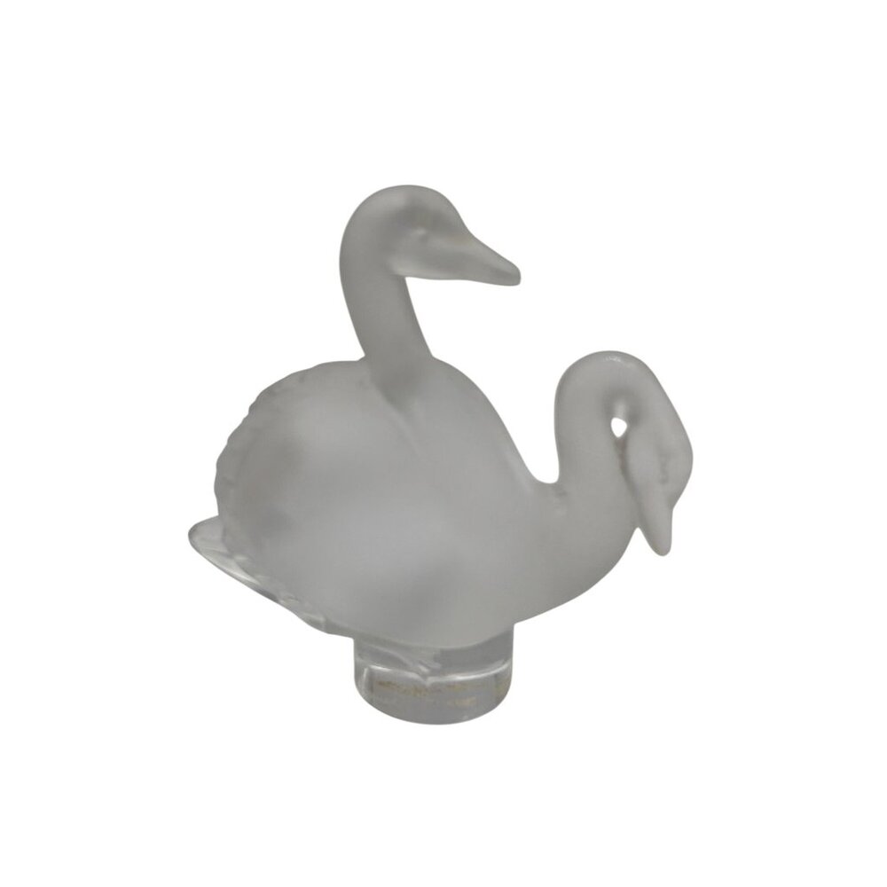 LALIQUE France CRYSTAL Double SWAN Sculpture CLEAR & FROSTED Art GLASS Signed Co